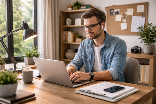freelance travaillant dans son bureau