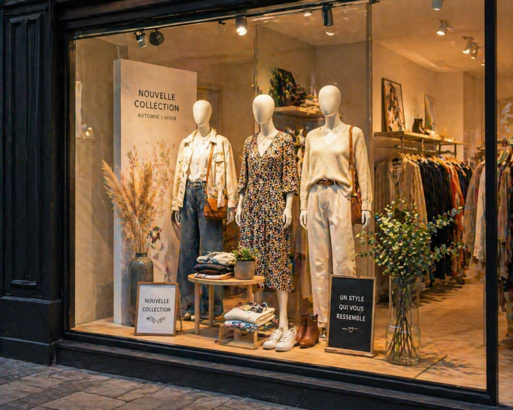vitrine présentant une nouvelle collection