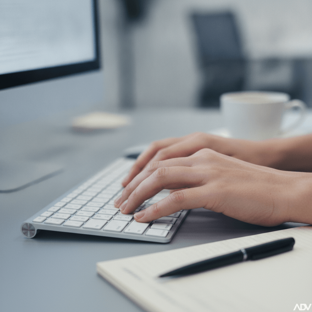 Gros plan sur les mains d'un employé validant une commande automatisée au clavier